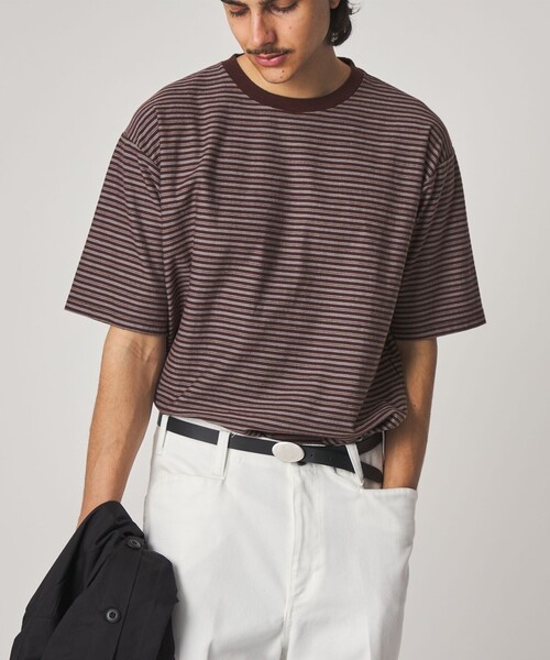 Steven Alan（スティーブンアラン）の「＜Steven Alan＞ オーガニックコットン ボーダー ショートスリーブ Tシャツ（Tシャツ/カットソー・メンズ・ネイビー/ダークブラウン/オリーブ/ブラック/オフホワイト・XL/L/S/M）」の13枚目の写真