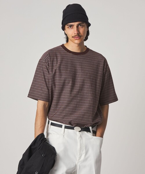 Steven Alan（スティーブンアラン）の「＜Steven Alan＞ オーガニックコットン ボーダー ショートスリーブ Tシャツ（Tシャツ/カットソー・メンズ・ネイビー/ダークブラウン/オリーブ/ブラック/オフホワイト・XL/L/S/M）」の14枚目の写真