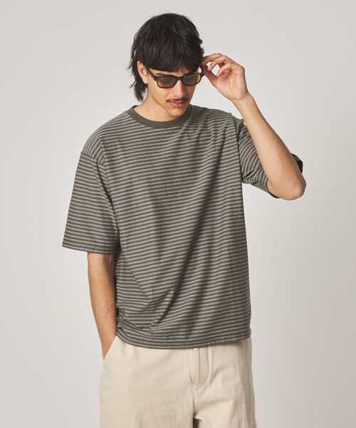 Steven Alan(スティーブンアラン)の「<Steven Alan> オーガニックコットン ボーダー ショートスリーブ Tシャツ(Tシャツ/カットソー・メンズ・ネイビー/ダークブラウン/オリーブ/ブラック/オフホワイト・XL/L/S/M)」の6枚目の写真