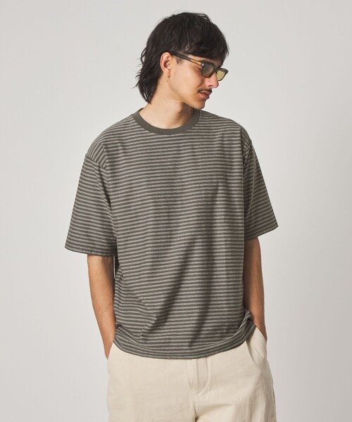 Steven Alan(スティーブンアラン)の「<Steven Alan> オーガニックコットン ボーダー ショートスリーブ Tシャツ(Tシャツ/カットソー・メンズ・ネイビー/ダークブラウン/オリーブ/ブラック/オフホワイト・XL/L/S/M)」の7枚目の写真