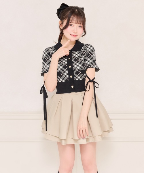 apres jour（アプレジュール）の「【セット着用可能】袖リボンチェックニットトップス（ニット/セーター・レディース・グレー/ピンクベージュ/ブラック・フリー/X-LARGE）」の4枚目の写真