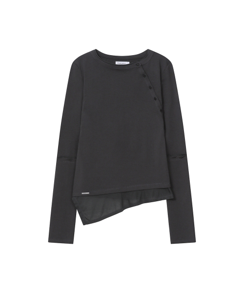 Miseki SEOUL（ミセキソウル）の「[レイPICK] スラッシュボタンレイヤード長袖チャコール（Tシャツ/カットソー・レディース・その他・1/2）」の2枚目の写真