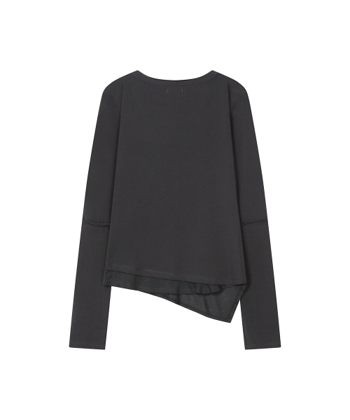 Miseki SEOUL（ミセキソウル）の「[レイPICK] スラッシュボタンレイヤード長袖チャコール（Tシャツ/カットソー・レディース・その他・1/2）」の3枚目の写真