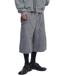 PAINTED DOUBLE KNEE SHORTS - WASHED GRAY
