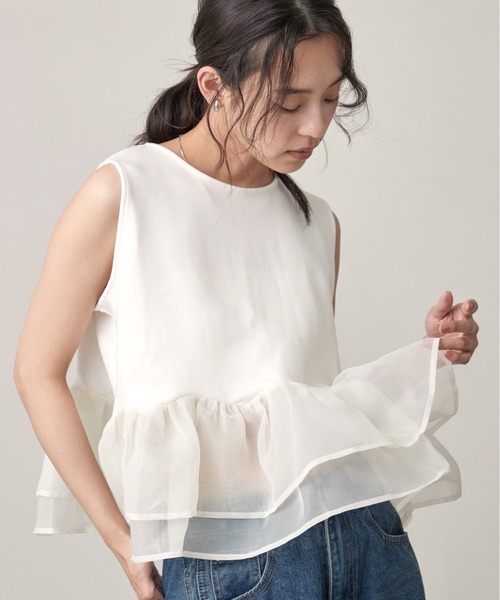 セール】Sheer Peplum Sleeveless Top｜シアーペプラムスリーブレス