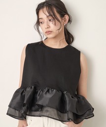 Sheer Peplum Sleeveless Top|シアーペプラムスリーブレストップス