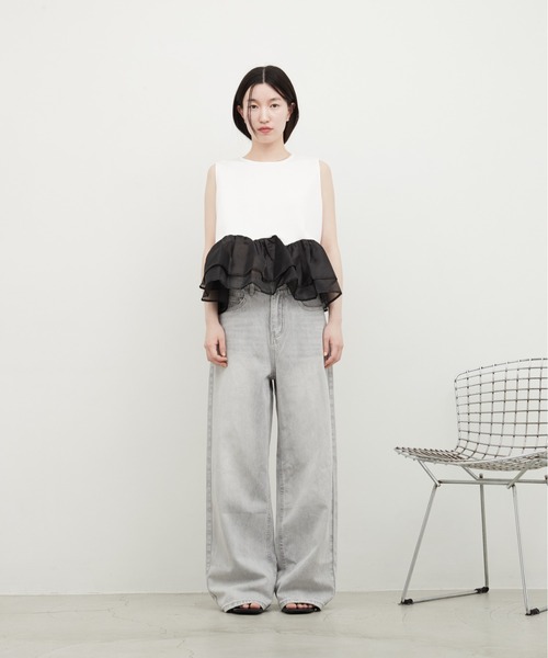 OFROOM(オフルーム)の「Sheer Peplum Sleeveless Top|シアーペプラムスリーブレストップス(Tシャツ/カットソー・レディース・グレー×ホワイト/ブラック/アイボリー/ブラック系/ホワイト系/ホワイト系1/ブラック系1・FREE)」の15枚目の写真