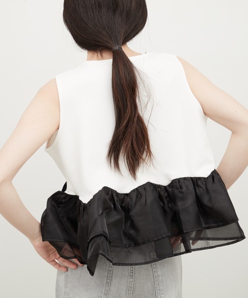 OFROOM(オフルーム)の「Sheer Peplum Sleeveless Top|シアーペプラムスリーブレストップス(Tシャツ/カットソー・レディース・グレー×ホワイト/ブラック/アイボリー/ブラック系/ホワイト系/ホワイト系1/ブラック系1・FREE)」の22枚目の写真