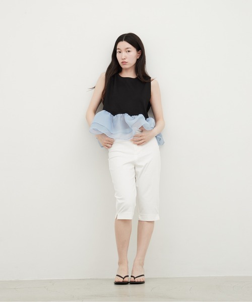 OFROOM(オフルーム)の「Sheer Peplum Sleeveless Top|シアーペプラムスリーブレストップス(Tシャツ/カットソー・レディース・グレー×ホワイト/ブラック/アイボリー/ブラック系/ホワイト系/ホワイト系1/ブラック系1・FREE)」の10枚目の写真