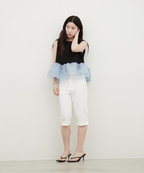 OFROOM(オフルーム)の「Sheer Peplum Sleeveless Top|シアーペプラムスリーブレストップス(Tシャツ/カットソー・レディース・グレー×ホワイト/ブラック/アイボリー/ブラック系/ホワイト系/ホワイト系1/ブラック系1・FREE)」の8枚目の写真