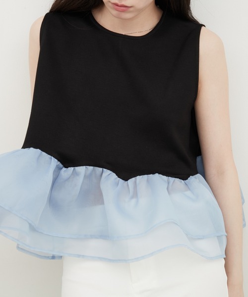 OFROOM(オフルーム)の「Sheer Peplum Sleeveless Top|シアーペプラムスリーブレストップス(Tシャツ/カットソー・レディース・グレー×ホワイト/ブラック/アイボリー/ブラック系/ホワイト系/ホワイト系1/ブラック系1・FREE)」の12枚目の写真
