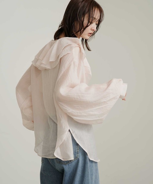 Bulue.(ブルー)の「【Bulue.】シアーシャツ ラッフルカラー ブラウス(シャツ/ブラウス・レディース・ピンク/ブラック/オフホワイト/ブルー・FREE)」の16枚目の写真