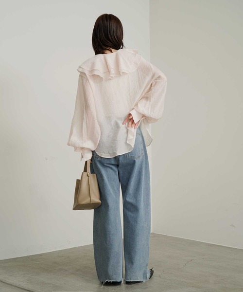 Bulue.(ブルー)の「【Bulue.】シアーシャツ ラッフルカラー ブラウス(シャツ/ブラウス・レディース・ピンク/ブラック/オフホワイト/ブルー・FREE)」の18枚目の写真