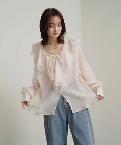 Bulue.(ブルー)の「【Bulue.】シアーシャツ ラッフルカラー ブラウス(シャツ/ブラウス・レディース・ピンク/ブラック/オフホワイト/ブルー・FREE)」の21枚目の写真