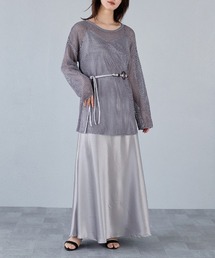 murea（ミュレア）の「ローゲージサマーニットトップス+サテンフレアキャミワンピース+ロープベルトset（セットアップ）」