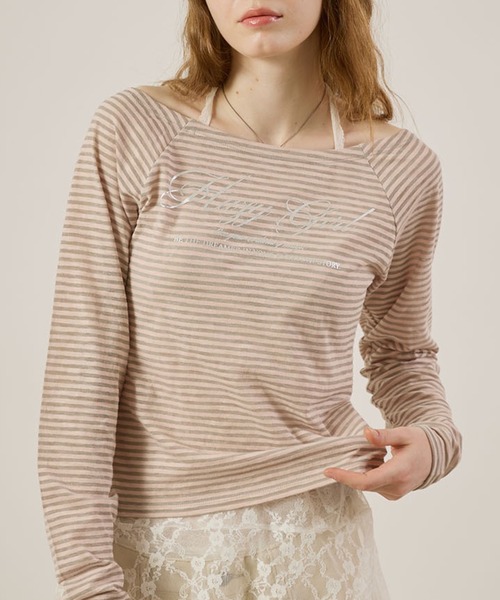 hazyl(ヘイジル)の「Logo print sheer long sleeve T-shirt/ロゴプリントシアーロンT(Tシャツ/カットソー・レディース・ピンク系その他/オフホワイト・フリー)」の2枚目の写真
