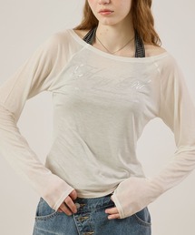 hazyl(�w�C�W��)��Logo print sheer long sleeve T-shirt/���S�v�����g�V�A�[����T(T�V���c/�J�b�g�\�[)