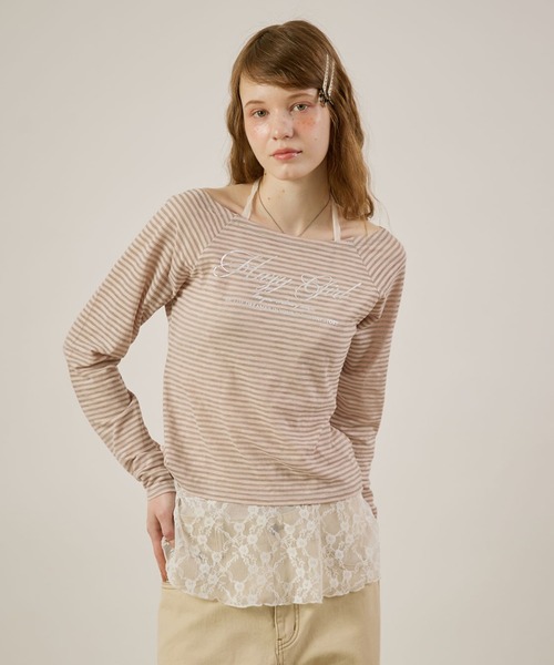 hazyl(ヘイジル)の「Logo print sheer long sleeve T-shirt/ロゴプリントシアーロンT(Tシャツ/カットソー・レディース・ピンク系その他/オフホワイト・フリー)」の13枚目の写真