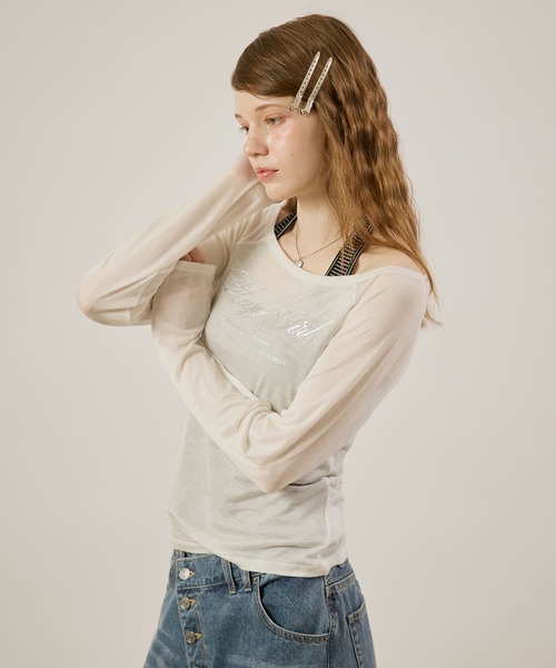 hazyl(ヘイジル)の「Logo print sheer long sleeve T-shirt/ロゴプリントシアーロンT(Tシャツ/カットソー・レディース・ピンク系その他/オフホワイト・フリー)」の7枚目の写真