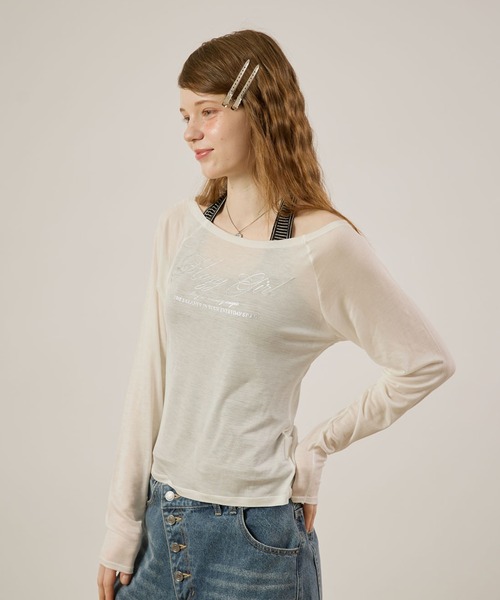 hazyl(ヘイジル)の「Logo print sheer long sleeve T-shirt/ロゴプリントシアーロンT(Tシャツ/カットソー・レディース・ピンク系その他/オフホワイト・フリー)」の8枚目の写真