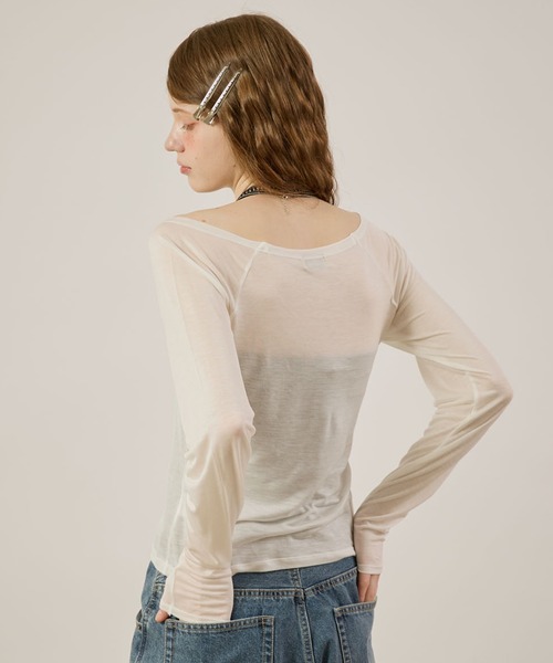 hazyl(ヘイジル)の「Logo print sheer long sleeve T-shirt/ロゴプリントシアーロンT(Tシャツ/カットソー・レディース・ピンク系その他/オフホワイト・フリー)」の10枚目の写真
