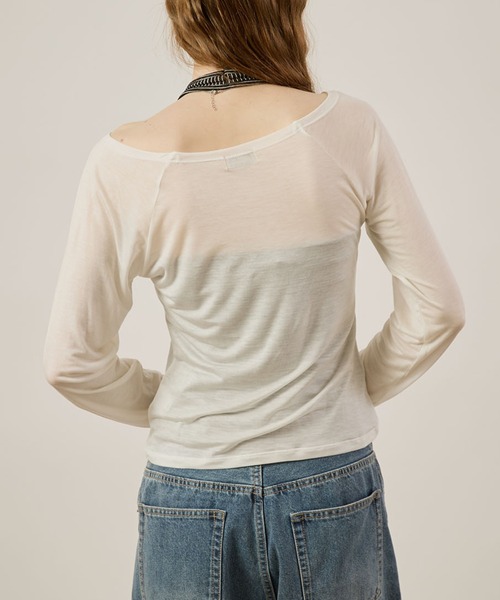 hazyl(ヘイジル)の「Logo print sheer long sleeve T-shirt/ロゴプリントシアーロンT(Tシャツ/カットソー・レディース・ピンク系その他/オフホワイト・フリー)」の11枚目の写真
