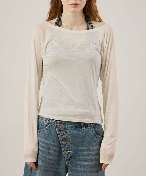 hazyl(ヘイジル)の「Logo print sheer long sleeve T-shirt/ロゴプリントシアーロンT(Tシャツ/カットソー・レディース・ピンク系その他/オフホワイト・フリー)」の3枚目の写真