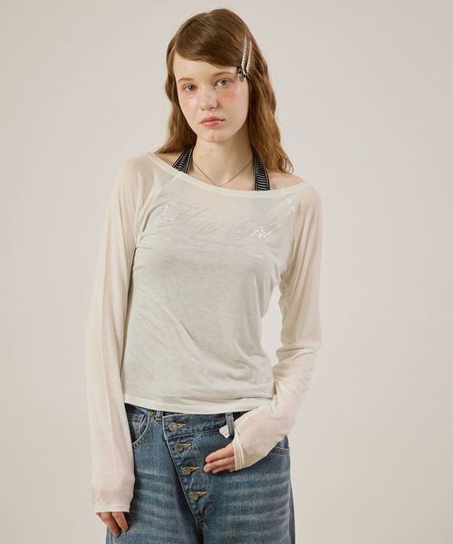 hazyl(ヘイジル)の「Logo print sheer long sleeve T-shirt/ロゴプリントシアーロンT(Tシャツ/カットソー・レディース・ピンク系その他/オフホワイト・フリー)」の4枚目の写真