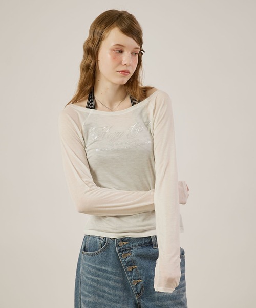 hazyl(ヘイジル)の「Logo print sheer long sleeve T-shirt/ロゴプリントシアーロンT(Tシャツ/カットソー・レディース・ピンク系その他/オフホワイト・フリー)」の6枚目の写真