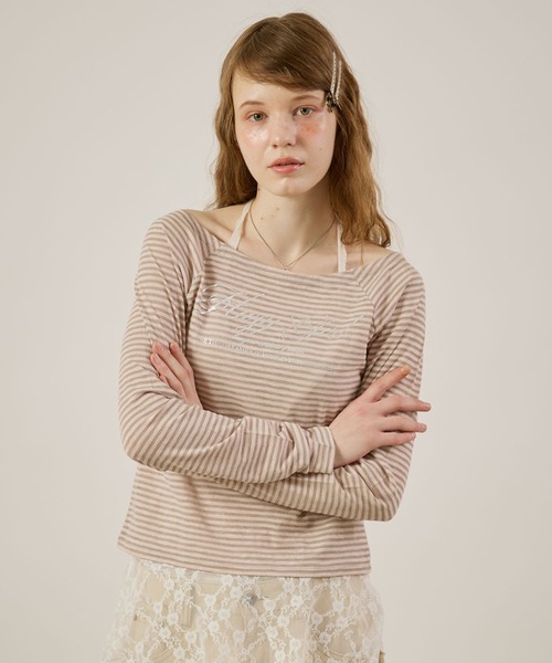 hazyl(ヘイジル)の「Logo print sheer long sleeve T-shirt/ロゴプリントシアーロンT(Tシャツ/カットソー・レディース・ピンク系その他/オフホワイト・フリー)」の14枚目の写真