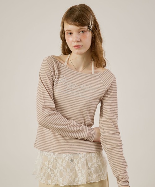hazyl(ヘイジル)の「Logo print sheer long sleeve T-shirt/ロゴプリントシアーロンT(Tシャツ/カットソー・レディース・ピンク系その他/オフホワイト・フリー)」の15枚目の写真