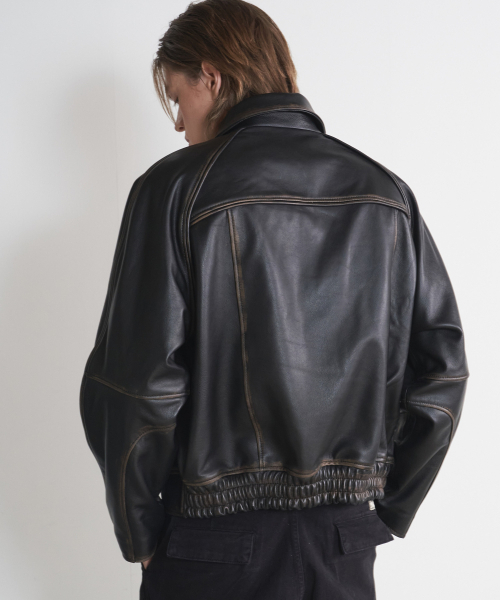 SPERONE（スペロネ）の「[リアルレザー] ヴィンテージウォッシュスタンドカラージャケット (ブラウン)（ライダースジャケット・メンズ・その他・1/2/3）」の5枚目の写真