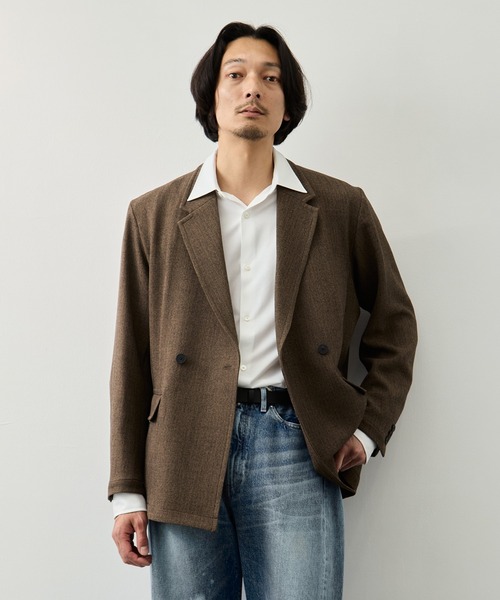 CITY TOKYO(シティトウキョウ)の「【CITY TOKYO】Mix herringbone ダブルジャケット(テーラードジャケット・メンズ・ブラウン/ダークグレー・1/2)」の1枚目の写真