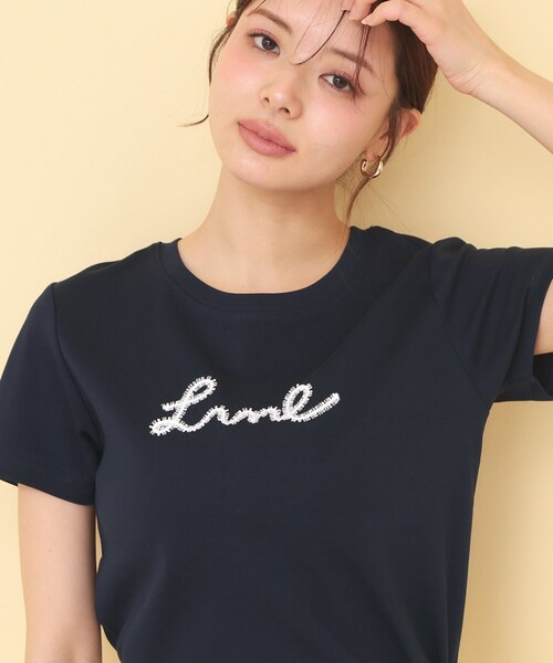 index(インデックス)の「【接触冷感/UVケア】リボンテープロゴTシャツ《洗濯機OK》(Tシャツ/カットソー・レディース・オフホワイト/ネイビー系5/ピンク/ダークグレー・40/38/36)」の3枚目の写真