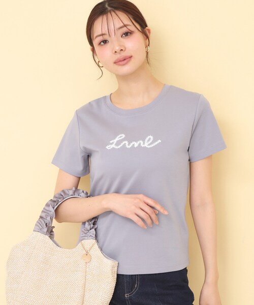 index(インデックス)の「【接触冷感/UVケア】リボンテープロゴTシャツ《洗濯機OK》(Tシャツ/カットソー・レディース・オフホワイト/ネイビー系5/ピンク/ダークグレー・40/38/36)」の2枚目の写真