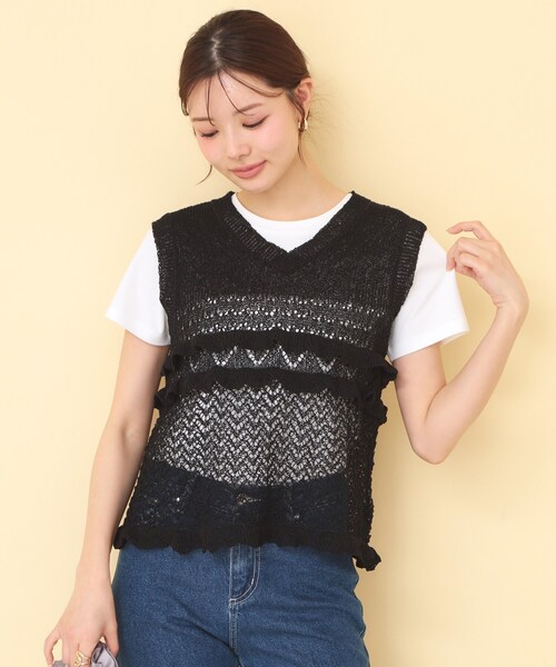 index(インデックス)の「【接触冷感/UVケア】リボンテープロゴTシャツ《洗濯機OK》(Tシャツ/カットソー・レディース・オフホワイト/ネイビー系5/ピンク/ダークグレー・40/38/36)」の7枚目の写真