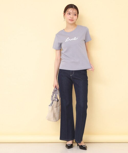 index(インデックス)の「【接触冷感/UVケア】リボンテープロゴTシャツ《洗濯機OK》(Tシャツ/カットソー・レディース・オフホワイト/ネイビー系5/ピンク/ダークグレー・40/38/36)」の9枚目の写真