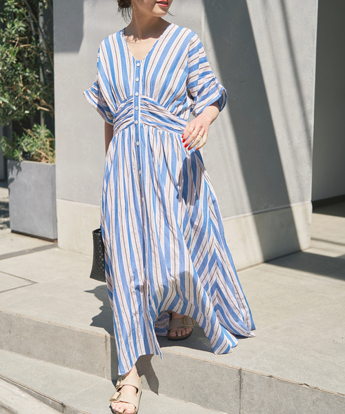 別注カラー有 / 追加》ne Quittez pas Cotton Voile Stripe Waist