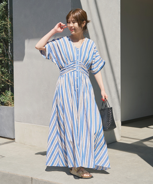 別注カラー有 / 追加》ne Quittez pas Cotton Voile Stripe Waist