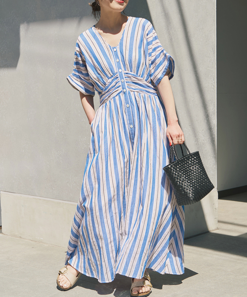 別注カラー有 / 追加》ne Quittez pas Cotton Voile Stripe Waist