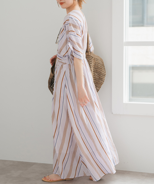 Spick & Span(スピックアンドスパン)の「《WEB限定追加》ne Quittez pas Cotton Voile Stripe Waist Gather Dress(ワンピース・レディース・ラベンダー/ブルー・MEDIUM)」の6枚目の写真