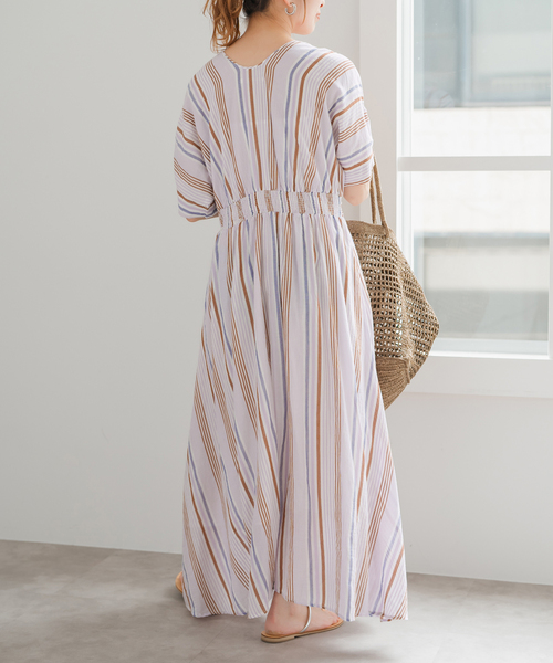 Spick & Span(スピックアンドスパン)の「《WEB限定追加》ne Quittez pas Cotton Voile Stripe Waist Gather Dress(ワンピース・レディース・ラベンダー/ブルー・MEDIUM)」の10枚目の写真