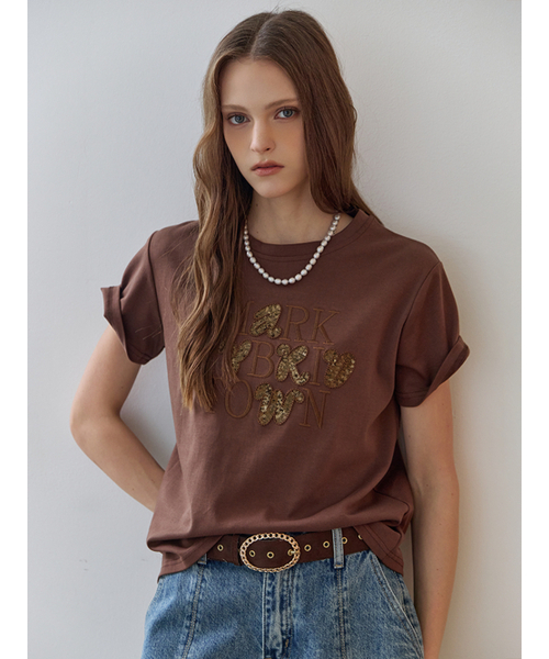 MAXZA(マージャコレクション)の「スパンコールレタリングラウンドネック半袖Tシャツ(Tシャツ/カットソー・レディース・ワイン/ブラック/ブラウン・FREE)」の7枚目の写真