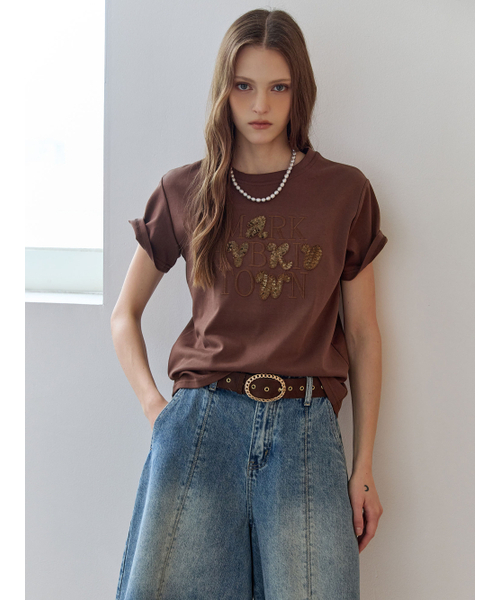 MAXZA(マージャコレクション)の「スパンコールレタリングラウンドネック半袖Tシャツ(Tシャツ/カットソー・レディース・ワイン/ブラック/ブラウン・FREE)」の8枚目の写真
