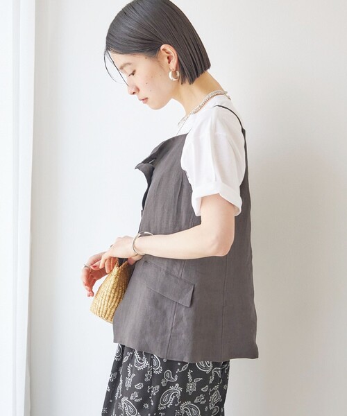 TICCA(ティッカ)の「TICCA:〈手洗い可能〉リネン キャミソール ベスト(ベスト・レディース・ベージュ系/ブラウン・ONE SIZE)」の22枚目の写真