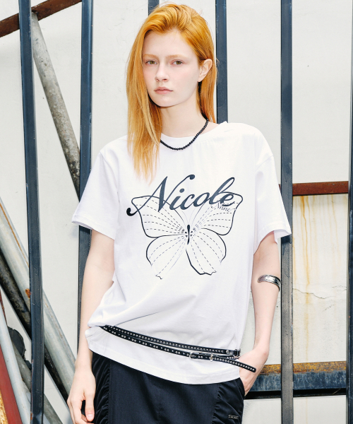 NICK&NICOLE(ニックアンドニコール)の「NICOLE BUTTERFLY SLEEVE TOP_WHITE BLACK(Tシャツ/カットソー・レディース・その他・MEDIUM/LARGE)」の1枚目の写真