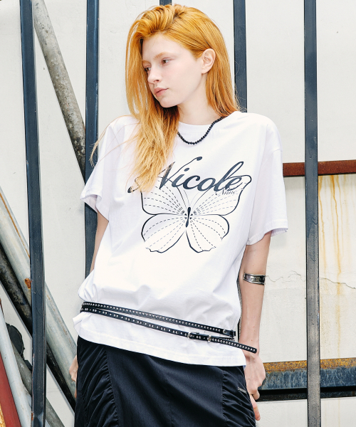 NICK&NICOLE(ニックアンドニコール)の「NICOLE BUTTERFLY SLEEVE TOP_WHITE BLACK(Tシャツ/カットソー・レディース・その他・MEDIUM/LARGE)」の2枚目の写真