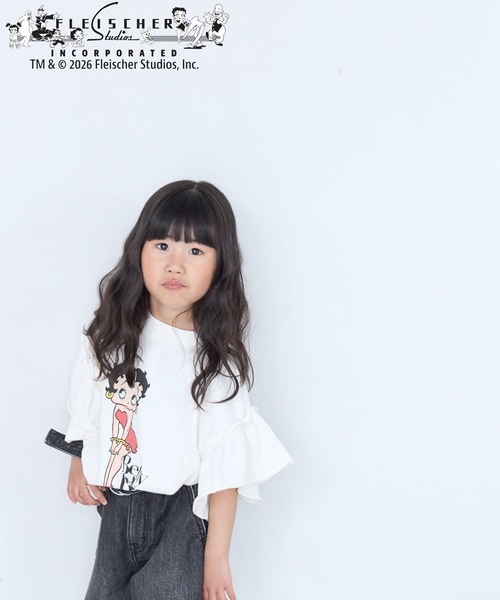 LOWRYS FARM(ローリーズファーム)の「BettyフリルTEE 668081(Tシャツ/カットソー・キッズ・ネイビー/オフホワイト・130cm/120cm/110cm/150cm/140cm)」の1枚目の写真