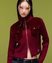 X-girl | VELOUR AND KNIT ZIP UP TOP(ニット/セーター)