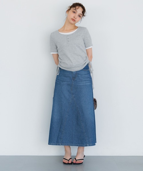 coca(coca)(コカ)の「サイドギャザーレイヤードTシャツ(Tシャツ/カットソー・レディース・グレー/ブラック・L/M/S)」の11枚目の写真